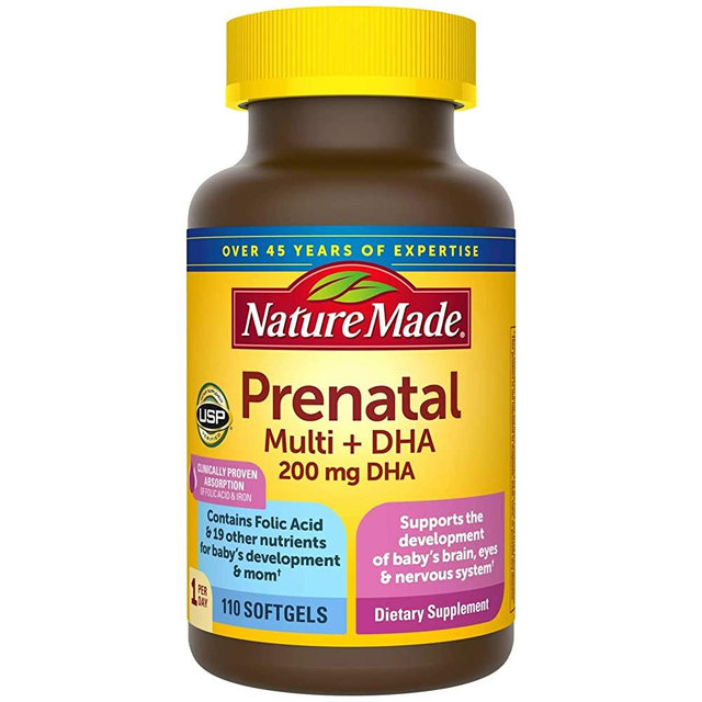 Prenatal Multi + DHA Softgels, Prenatal Vitamins & Minerals for Baby’s Development & Mom’s Nutritional Support, Clinically Proven Absorption of Folic Acid and Iron, 110 Count