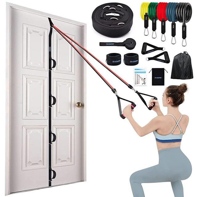 Brebebe Door Anchor Strap for Resistance Bands Exercises, Multi Point Anchor Gym Attachment for Home Fitness, Portable Door Band Resistance Workout Equipment, Easy to Install, Punch-Free, Nail-Free