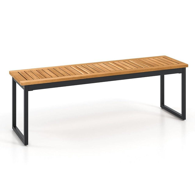 Tangkula Patio Dining Bench, 2-3-person Backless Bench with Slatted Seat & Metal Legs, Indoor Outdoor Bench for Entryway, Front Porch, Garden, Poolside, Farmhouse Kitchen Dining Seat
