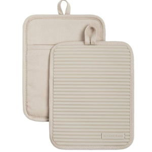 KitchenAid Ribbed Soft Silicone Pot Holder 2-Pack Set, Milkshake Tan, 7"x9"