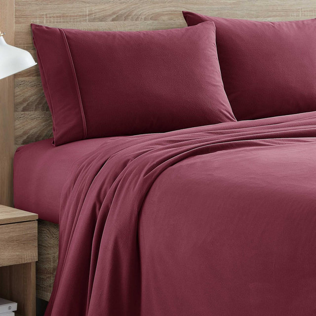 Flannel Sheets Warm and Cozy Deep Pocket Breathable All Season Bedding Set with Fitted, Flat and Pillowcases, Queen, Burgundy Red