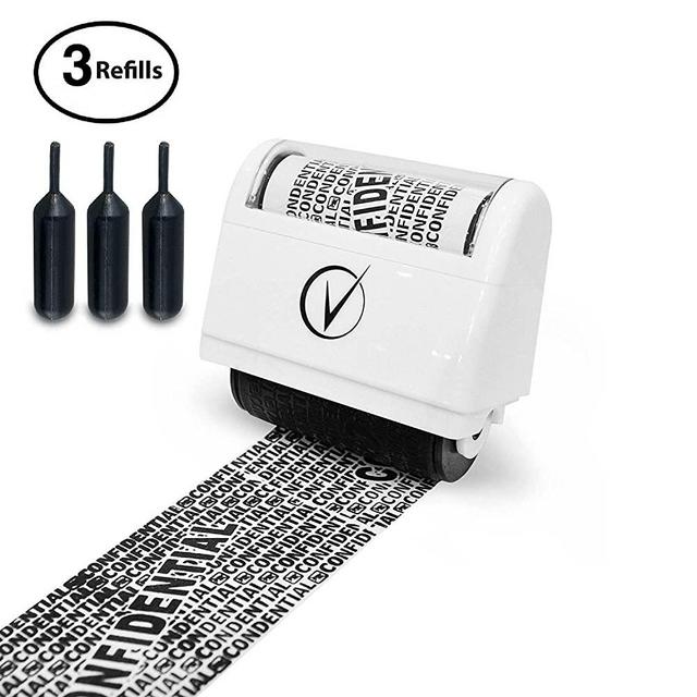 Vantamo Identity Theft Protection Roller Stamp Wide Kit, Including 3-Pack Refills + Free E-Book - Designed for Secure Confidential ID Blackout Security, Anti Theft and Privacy Safety - Classy White