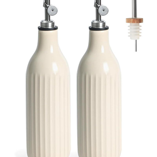 FE FUN ELEMENTS Olive Oil Dispenser Bottle, 19 oz Oil Dispenser for Kitchen and Vinegar Dispenser Bottle, Suitable for Vinegar, Coffee Syrups & Other Liquids, White Set of 2