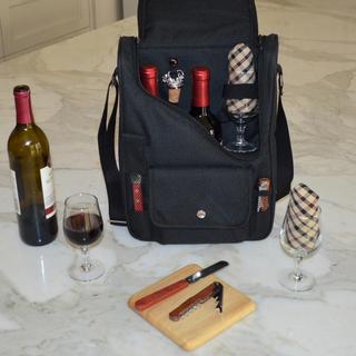 Insulated 2-Bottle Wine Carrier Set with Glasses & Accessories
