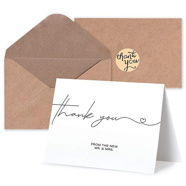 Blank Wedding Thank You Cards - Personalized Greetings, Gratitude Letter & Wedding Thank You Cards From The New Mr and Mrs - Wedding Thank You Notes with Kraft Envelopes & Stickers - 4x6", 120 Pack