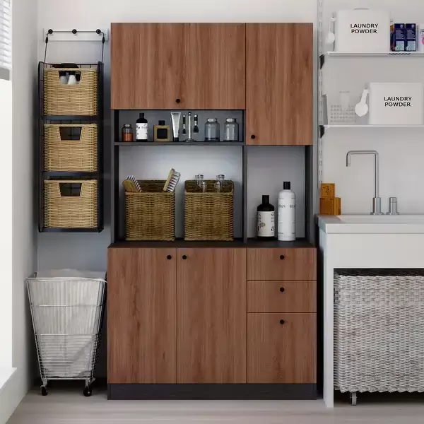 Living Skog Pantry Kitchen Microwave Storage Cabinet - Red