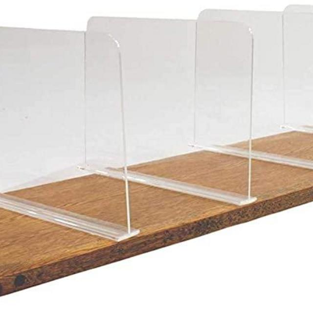 Bee Neat Clear Acrylic Closet Shelf Dividers for Clothes, Handbags, Purses, Books, Sweaters - Nano Tape Adjustable Separators to Organize Wooden Shelves - 8" Tall - Pack of 6