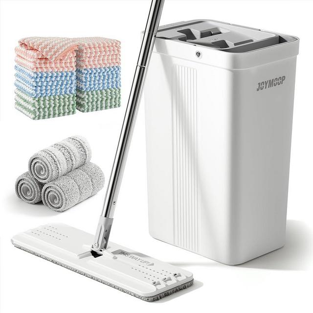 JOYMOOP Mop and Bucket with Wringer Set with 18pcs-Microfiber Cleaning Cloth, Househould Cleaning Tool of Floor Mop and Kitchen Towels