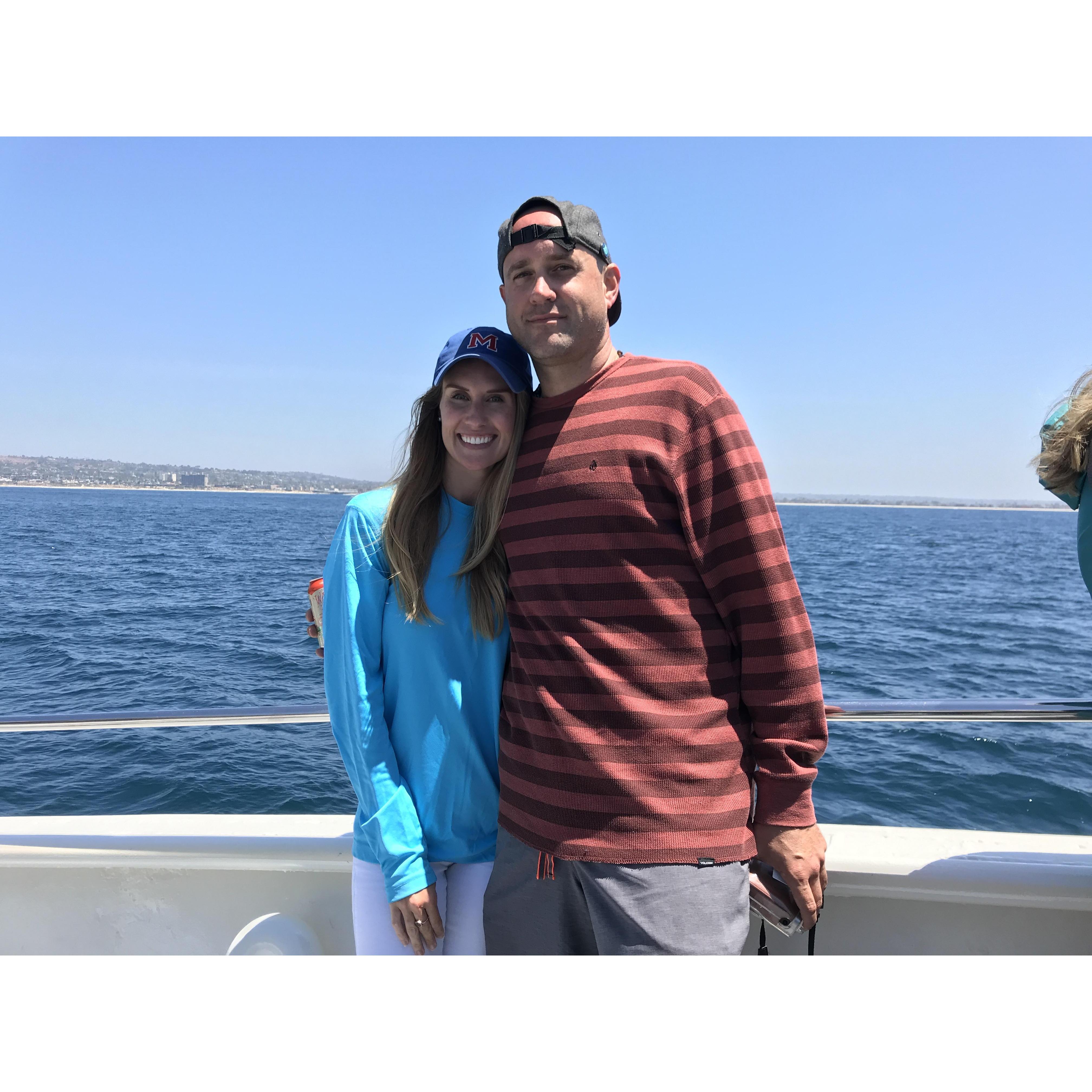Our first picture together on our first date. The whale watching was so epic this day, it even made the news!!