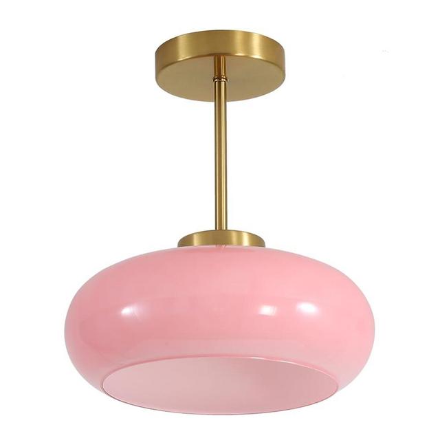 BOKT Pink Glass Ceiling Lights Modern Semi Flush Mount Ceiling Light Fixture Dome Globe Close to Ceiling Light Mid Century Vintage Pendant Hanging Light for Hallway Entry Foyer Dining Room