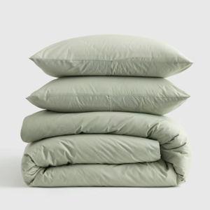 Classic Organic Percale Duvet Cover Set- Sage- King/Cal King