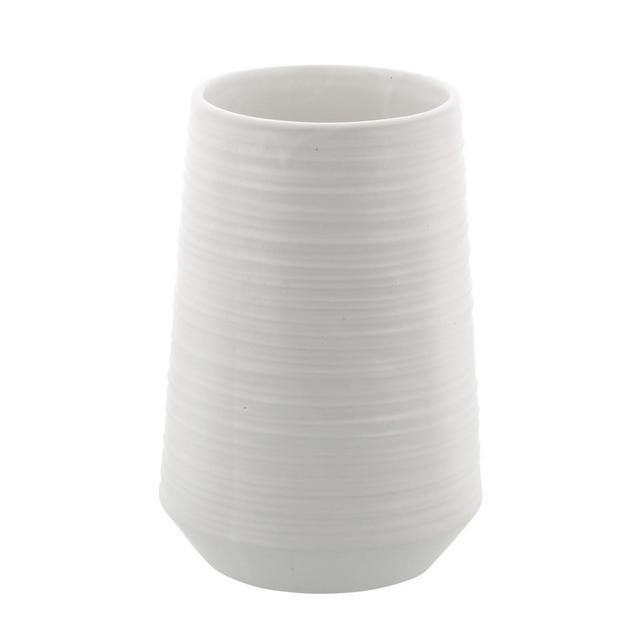 Wide, Round Porcelain Vase with Ridged Texture
