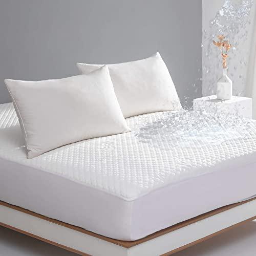 Queen Size Bed Waterproof Bamboo Mattress Protector-Cooling Fitted Mattress Pad Cover with Deep Pocket Up to 18''