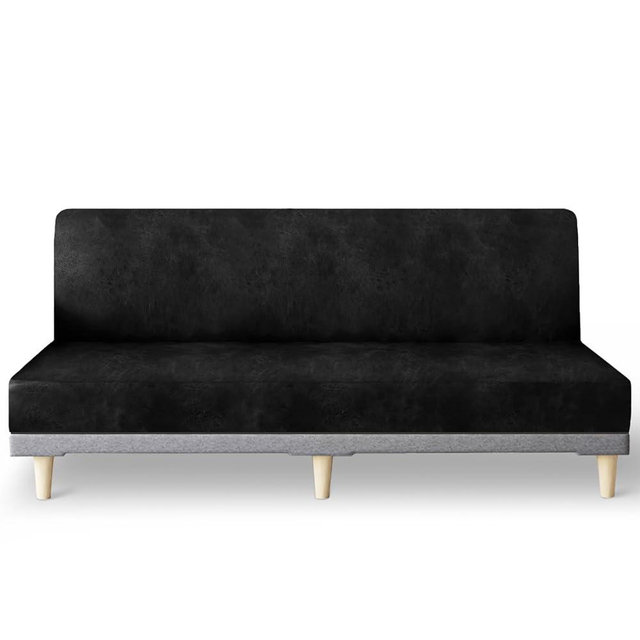 molasofa Leather Like Stretch Futon Slipcover Armless Futon Bed Sofa Cover Furniture Protector with Elastic Bottom, Soft and Washable Futon Cover for Sofa Bed Stay in Place（Larger，Black）