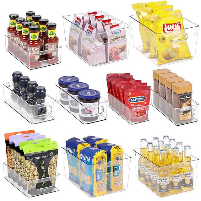 Clear Fridge Organizer Bins Set - 10 Piece Plastic Organizer Fridge Bins with Handle for Freezer, Refrigerator Organizers and Storage Bins, Clear Freezer Storage Bins, Fridge Organization Bins