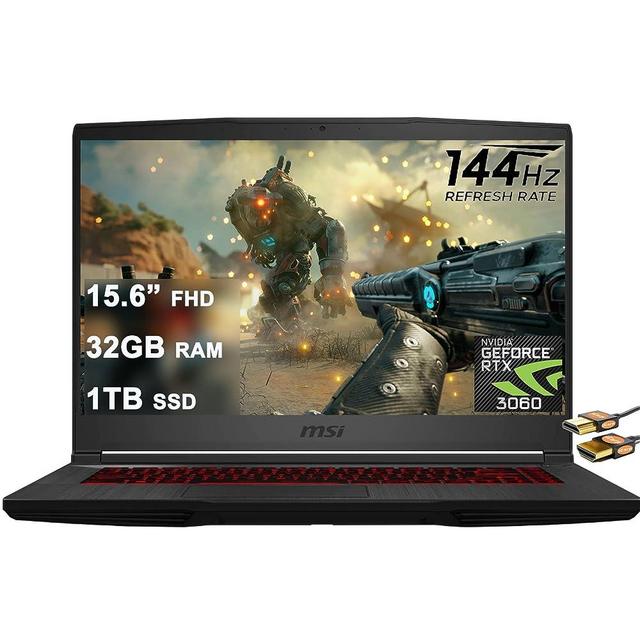 MSI GF65 Thin Gaming Laptop 15.6” FHD IPS 144Hz 10th Gen Intel Hexa-Core i5-10500H (Beats i7-9750H) 32GB RAM 1TB SSD GeForce RTX 3060 6GB Graphic Backlit Keyboard USB-C Win10 Black + HDMI Cable