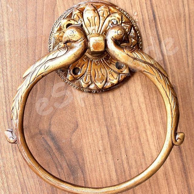 7.5" Inches - Brass Towel Holder | Towel Hanger | Towel Holder for Bathroom in Twin Peacock Design
