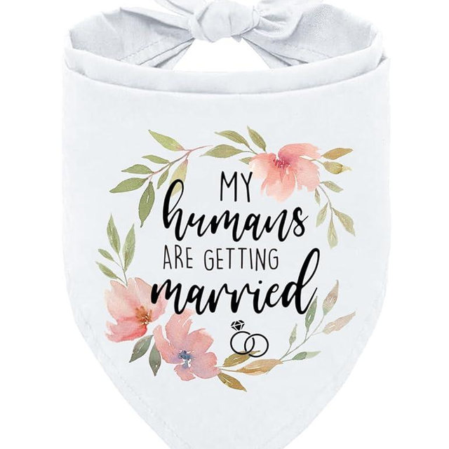 Cgvovgr Funny My Humans are Getting Married Dog Bandana, White Wedding Photo Prop Pet Dog Triangle Scarf, Wedding Egagement Party Decorations Dog Bandana, Engagement Gifts for Dog Lovers