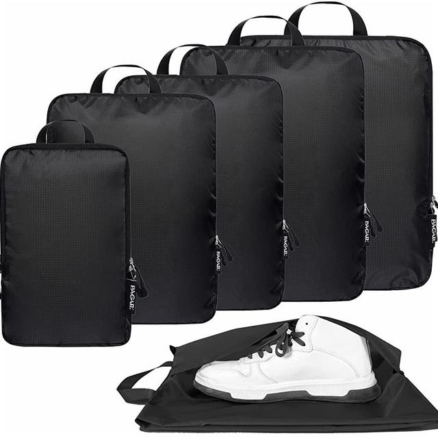 BAGAIL 6 Set Ultralight Compression Packing Cubes Packing Organizer with Shoe Bag for Travel Accessories Luggage Suitcase Backpack(70D,Black)