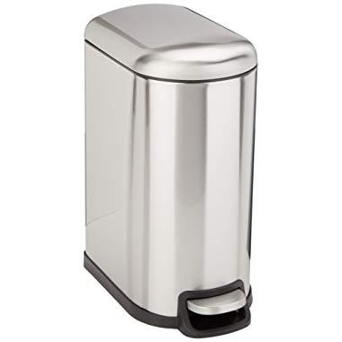 AmazonBasics Rectangle Soft-Close Trash Can for Narrow Spaces - 10L