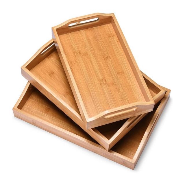 Prosumer's Choice Bamboo Serving Tray with Handles, Set of 3