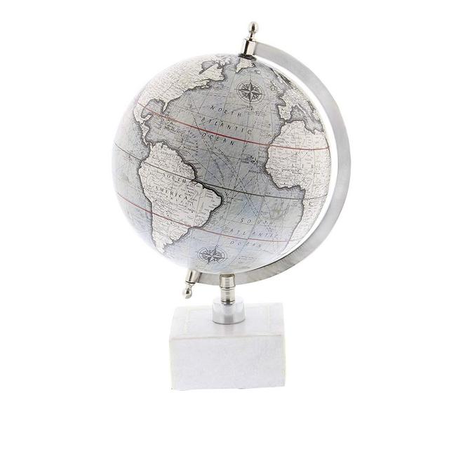 Deco 79 28546 Matte Decorative Globe with Iron Ceramic Stand 13" x 9" Silver/Gray/White