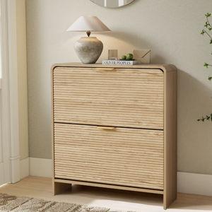 16 Pair Shoe Storage Cabinet With 2 Flip Drawers - Natural