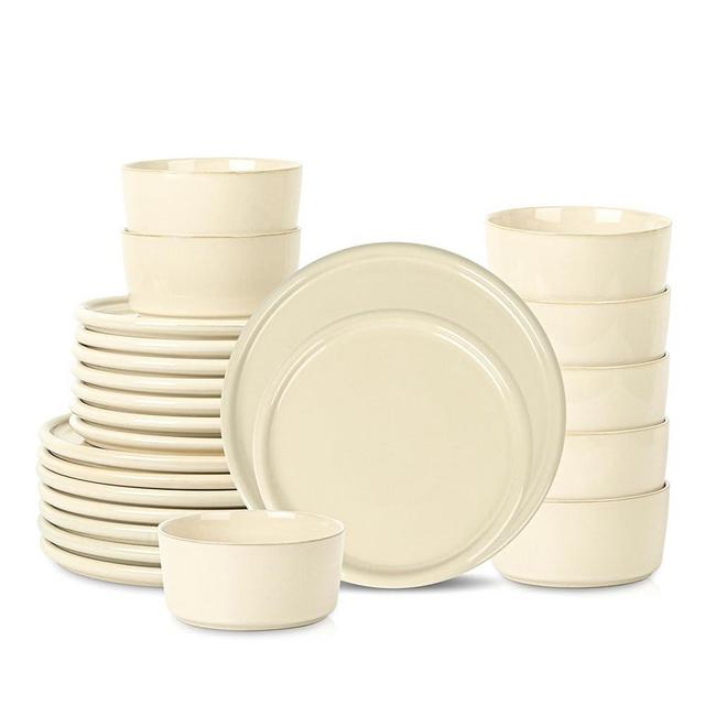 Stone Lain Eden 24-Piece Dinnerware Set Stoneware, Plates and Bowls Set, Dishwasher and Microwave Safe Dish, Dish Set for 8, Beige