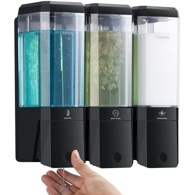Shampoo and Conditioner Dispenser 3 Chamber No Drill Shampoo Dispenser for Shower Wall Mounted Shower Soap Dispenser 3 * 500ml Refillable Shower Dispenser for Bathroom Hotel(Black 3 Chamber)