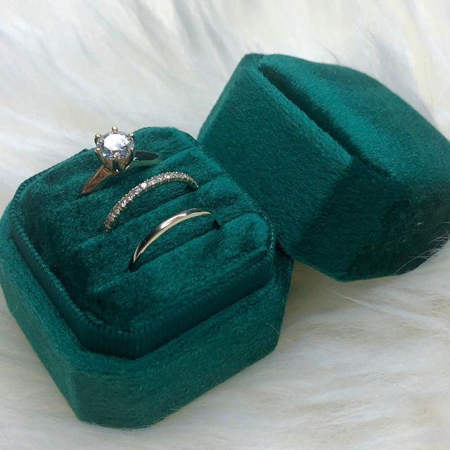 Triple Square Octagon Monogram Velvet ring Box 3 slots Holds 3 Rings Bearer Box Stacking Ring For Bridle Shower Wedding Photos And Storage