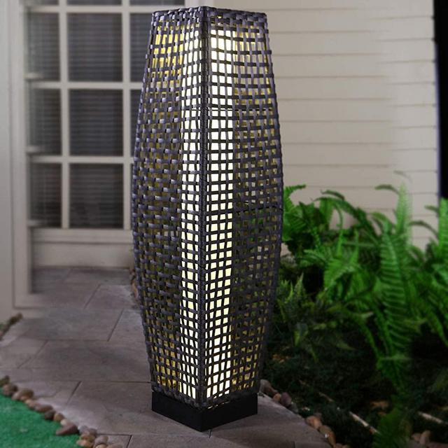 Grand patio Outdoor Solar-Powered Woven Resin Wicker Floor Lamp for Deck, Garden, Lawn, Driveway, Pool, Porch