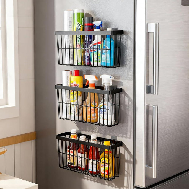 SleekStore Kitchen Cabinet Door Storage Box,Self Adhesive Wall Mounted,Wardrobe/Bathroom/Refrigerator Small Items Organizer,Oil bottle/Seasoning storage (3 Piece)