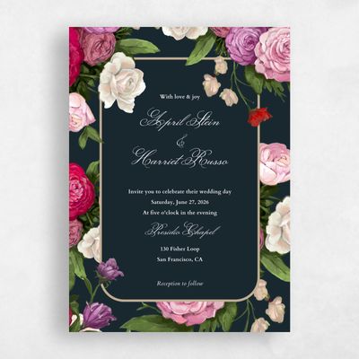 Darkest Teal, Blue Wedding Invitation - Eleganza Portrait