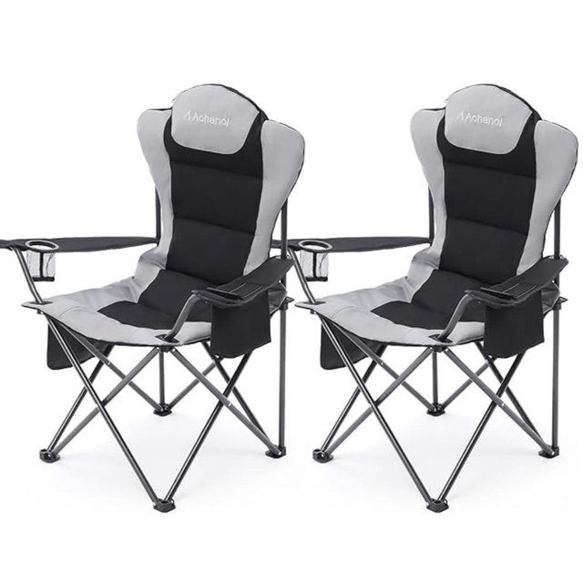 Aohanoi 2 Pack Camping Chairs,Outdoor Folding Camp Chairs for Adults with Cup Holder & Cooler Bag for Outside,Outdoor Lawn Chairs