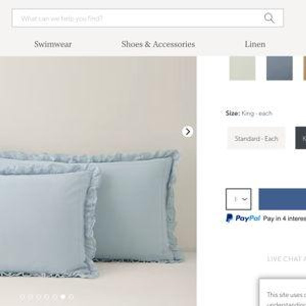 Astor Ruffle Washed-Percale Sham; Oxford Blue, King