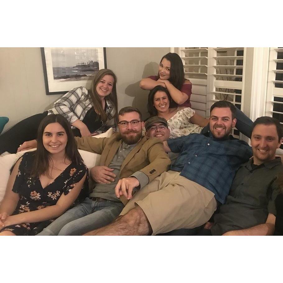 Claire meeting Cameron's friends at his master's graduation party in May 2018