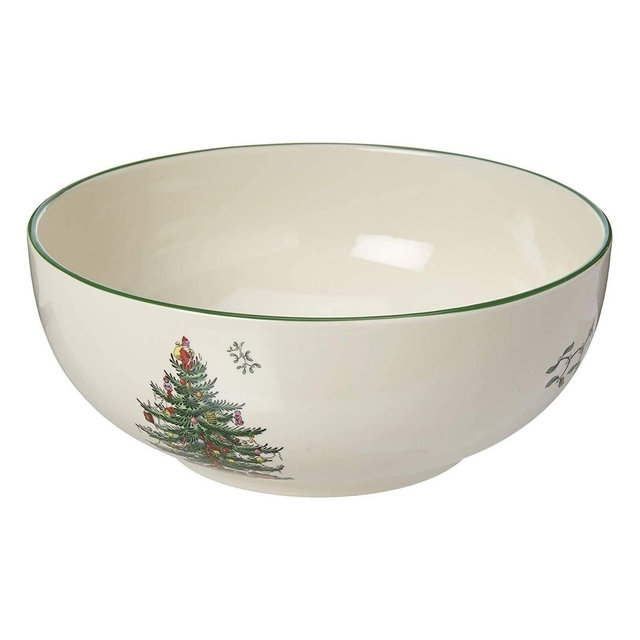 Spode Christmas Tree 5.5-Inch Fruit Salad Bowl - Versatile Earthenware Bowl for Cereal, Desserts - Dishwasher, Microwave, Freezer, Oven Safe