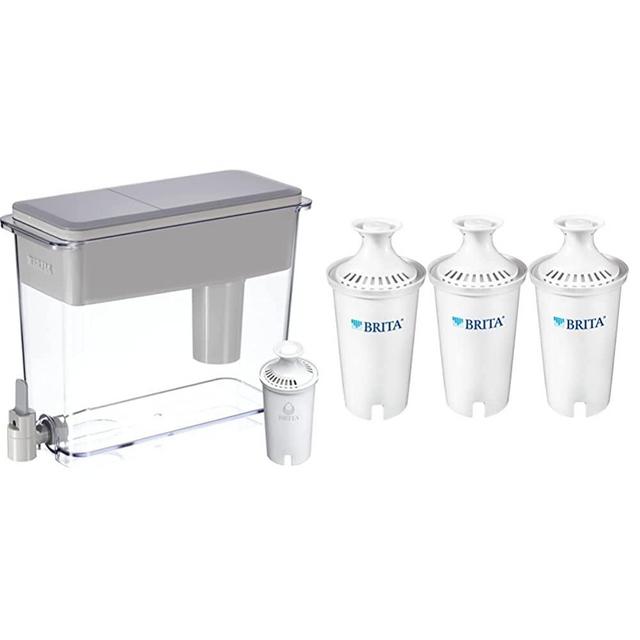 Brita XL 27 Cup Dispenser with 1 Standard Filter, Grey (Package May Vary) & Standard Water Filter, Standard Replacement Filters for Pitchers and Dispensers, BPA Free, 3 Count