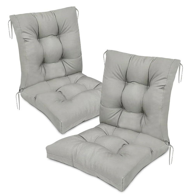 Eoieov High Back Patio Chair Cushions Set of 2 Sliver Grey Indoor Outdoor Chair Seat Cushion Tufted Waterproof Patio Rocking Chair Pads Replacement for Garden Furniture 41.7"*20.8"*3.9"