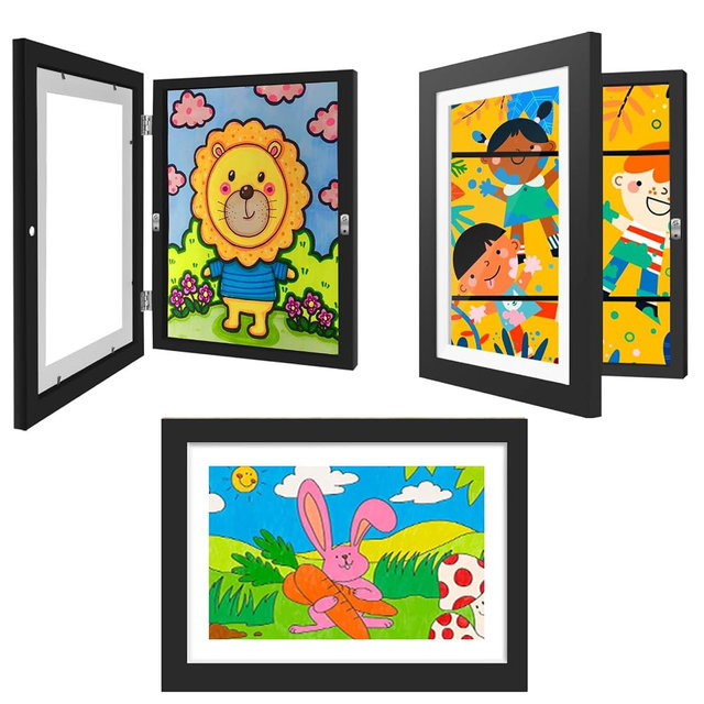 NEUERMOND 3 Pack Kids Artwork Frames 10x12.5 Inch Changeable Kids Art Frame with Front Opening for Art Display, Horizontally Vertically Wall Mount for Kids Drawing & School Projects (Black)