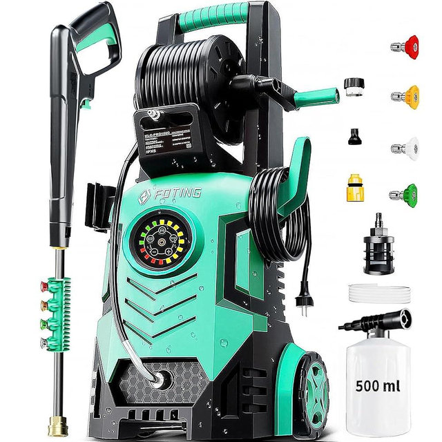 2026Upgraded Pressure Washer 5000PSI with Adjustable Touch Screen 8 Level, 34" Tall, 4 Quick Connect Nozzles,Inlet Hose&Filter&500mlFoam Cannon for Cars/Fences/Driveways/Home Cleaning,Green