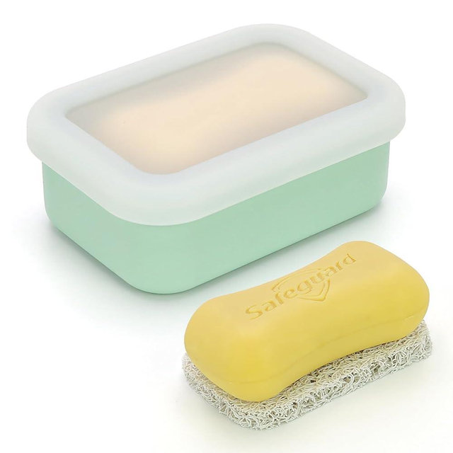 AIDIMMING Leak Proof Silicone Travel Soap Case, Compact Portable Soap Holder with a Translucent lid That Lets You See The soap Inside, Bar Soap Container for Traveling, Camping, Gym (Clear&Green)