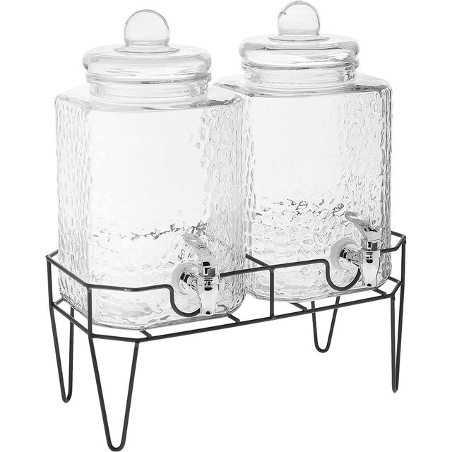 Style Setter 1.5 Gallon Glass Beverage Drink Dispenser with Metal Stand, Set of 3