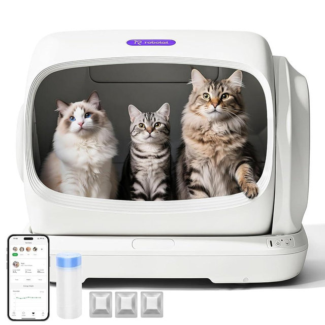 Robotail Self-Cleaning Cat Litter Box,106L XXXL Extra-Large Space Automatic Cat Litter Box for Large Cats, Open Top Automatic Cat Box Self Cleaning with APP, Safety Sensor, Anti-Pinch Patent
