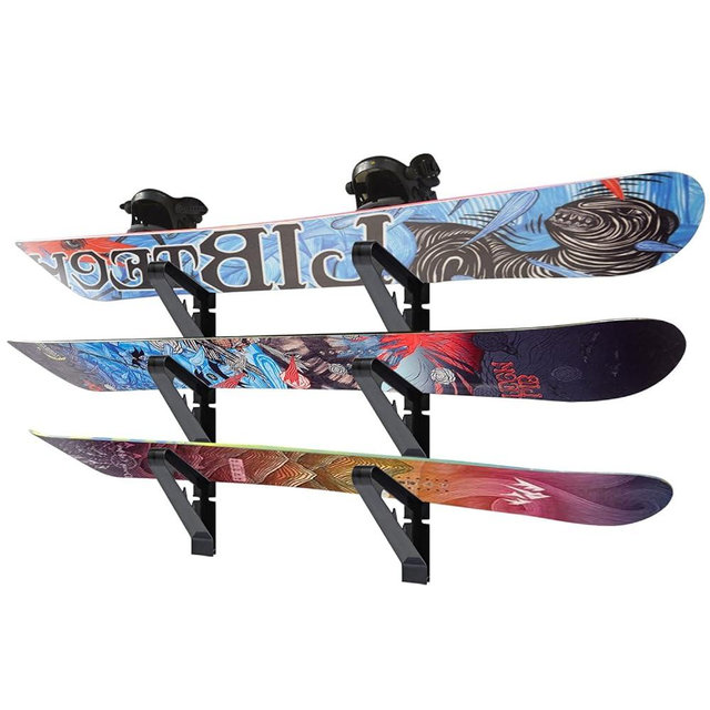 Poskad Snowboard Wall Mount Display Rack,Adjustable Storage Layers Space Saving Design,Home and Garage SKi Board Storage.