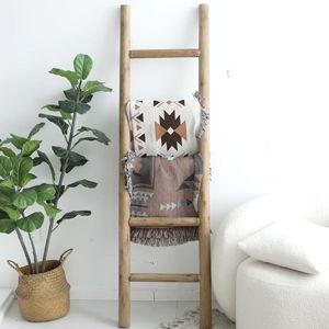 FUIN 57in Wood Blanket Ladder Living Room Decorative Wall Leaning Farmhouse Quilt Display Holder Rustic Wooden Towel Rack for Bathroom, Brown