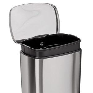 Amazon Basics Smudge Resistant Rectangular Trash Can with Soft-Close Lid, Foot Pedal, Removable Inner Bucket, 50 Liter/13.2 Gallon, Brushed Stainless Steel, Satin Nickel Finish
