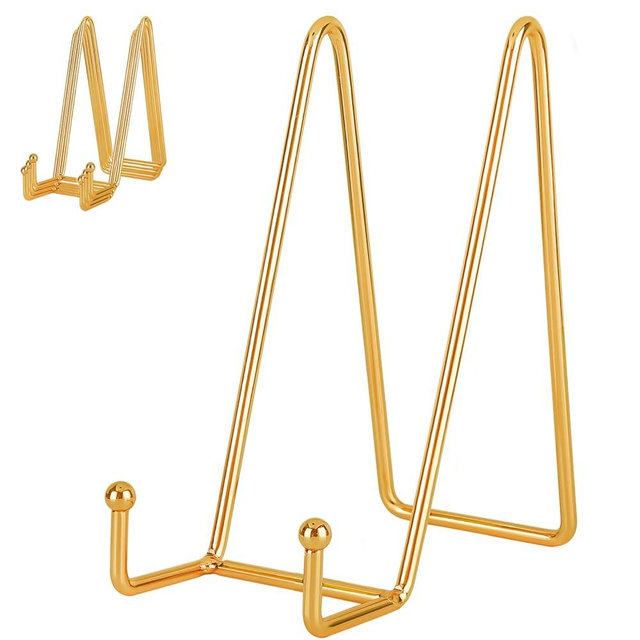 IBosins 5 Pack 8 Inch Plate Holder Display Stands, Large Metal Gold Frame Stand for Picture, Book, Photo Easel, Creation, Collectibles