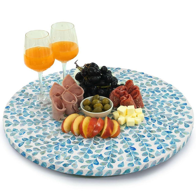 CLAYNIX Lazy Susan for Countertop - 20 Inch Lazy Susan for Table, Mother of Pearl Turntable Organizer, Wood Round Spinning Tray Rotating for Kitchen, Cabinet, Counter (Extra Large - D 20 inch)