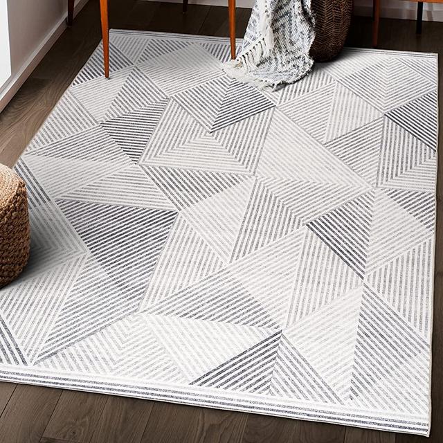ReaLife Machine Washable Rug - Stain Resistant, Non-Shed - Eco-Friendly, Non-Slip, Family & Pet Friendly - Made from Premium Recycled Fibers - Modern Geometric - Gray Ivory, 7'6" x 9'6"